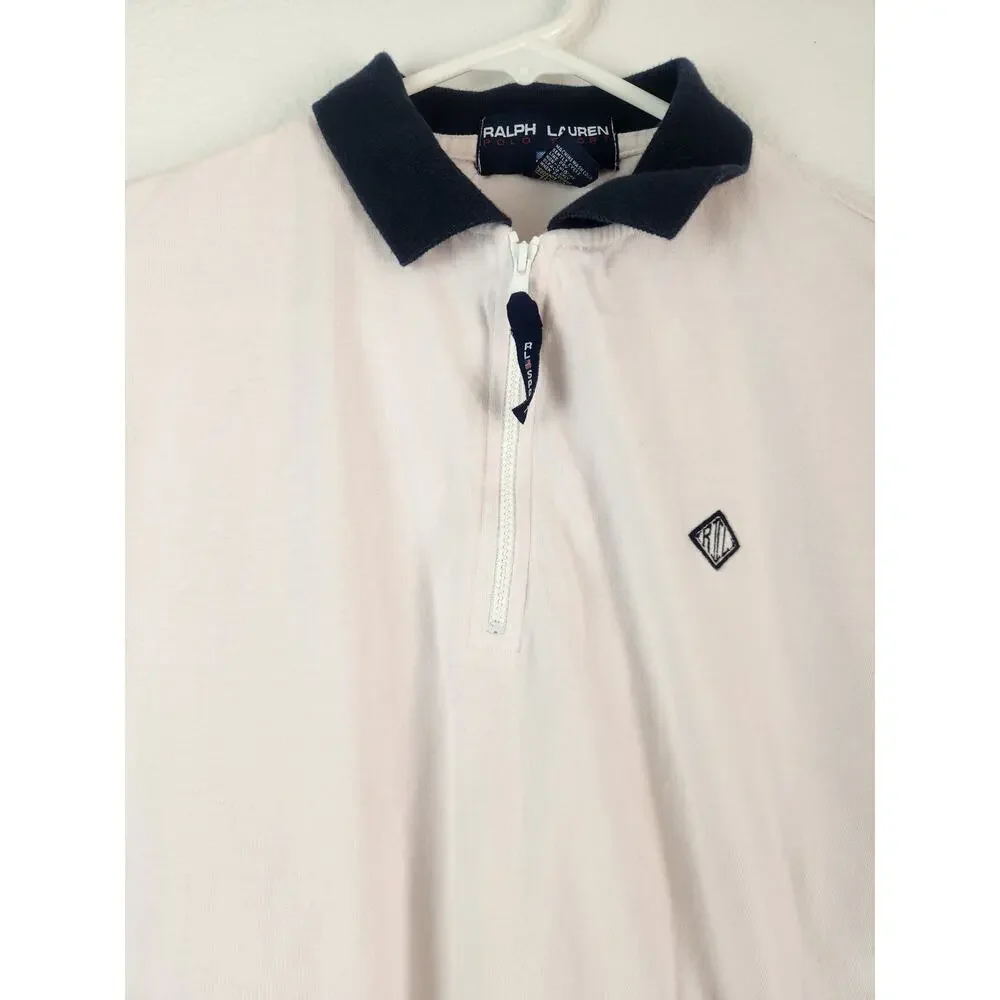 Ralph Lauren Polo Sport 1/4 Zip White/Pink Shirt Short Sleeve Men Size Medium